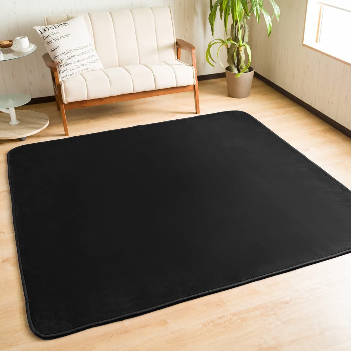 【新着商品】システムK カーペット 子供も安心の抗菌・防臭・防ダニ 185×185cm ラグ 優しいふわふわ肌触り 床マット 洗える 滑り止め付 ホットカーペット対応 約2畳 ブラック