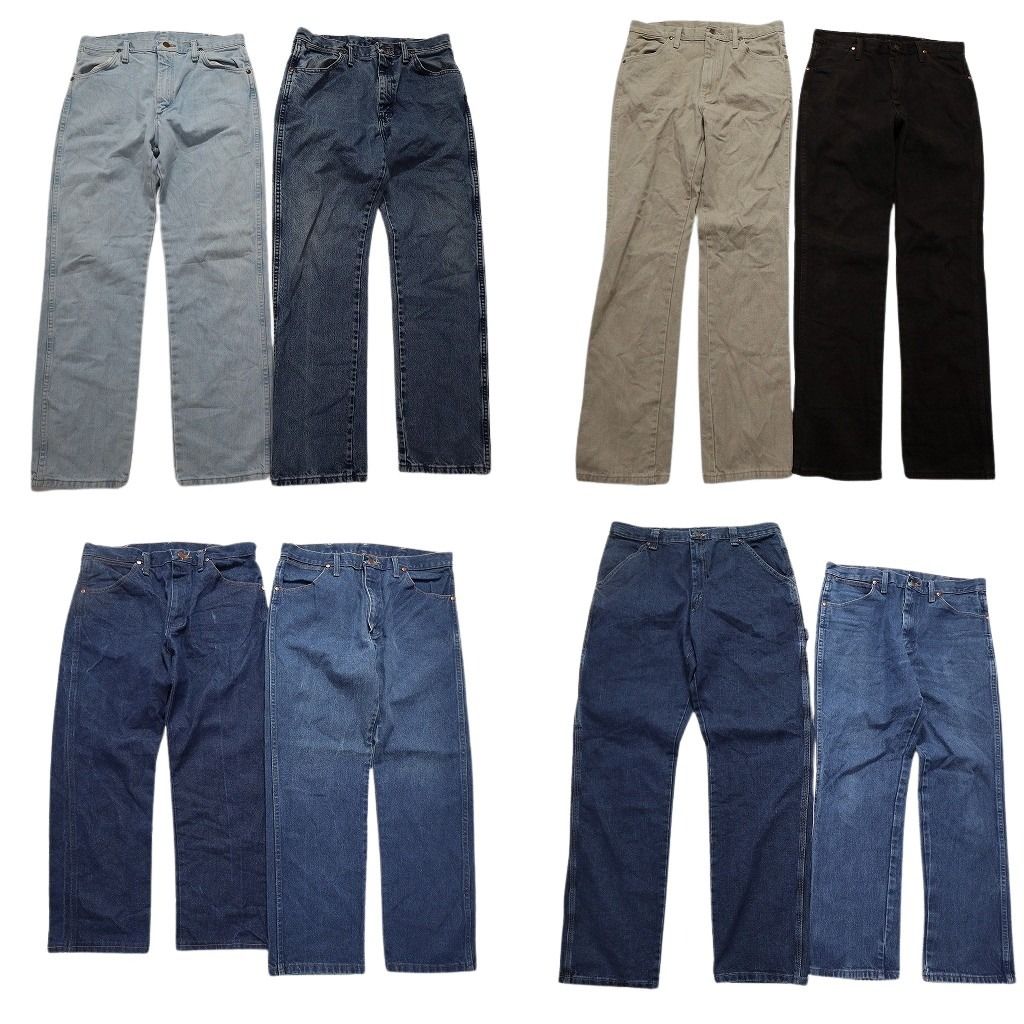 古着卸 まとめ売り Wrangler ラングラー パンツ 8枚セット メンズ 32 |33 |34 カラーデニム フェード ワイド 革パッチ 古着 NC1353