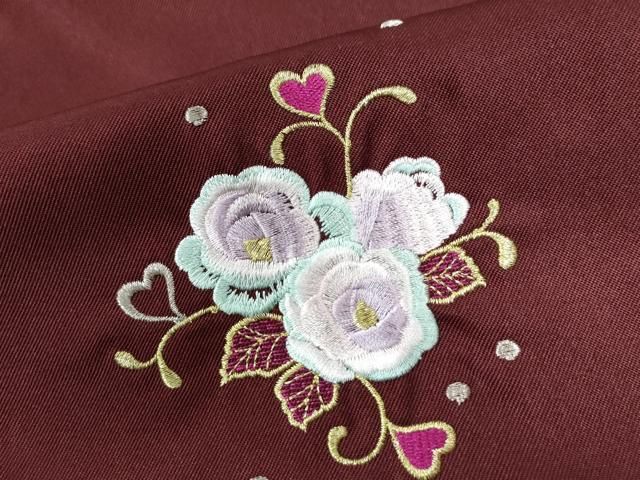 平和屋着物○女性 行灯袴 総刺繍 花唐草文 葡萄色 卒業式 洗える着物  