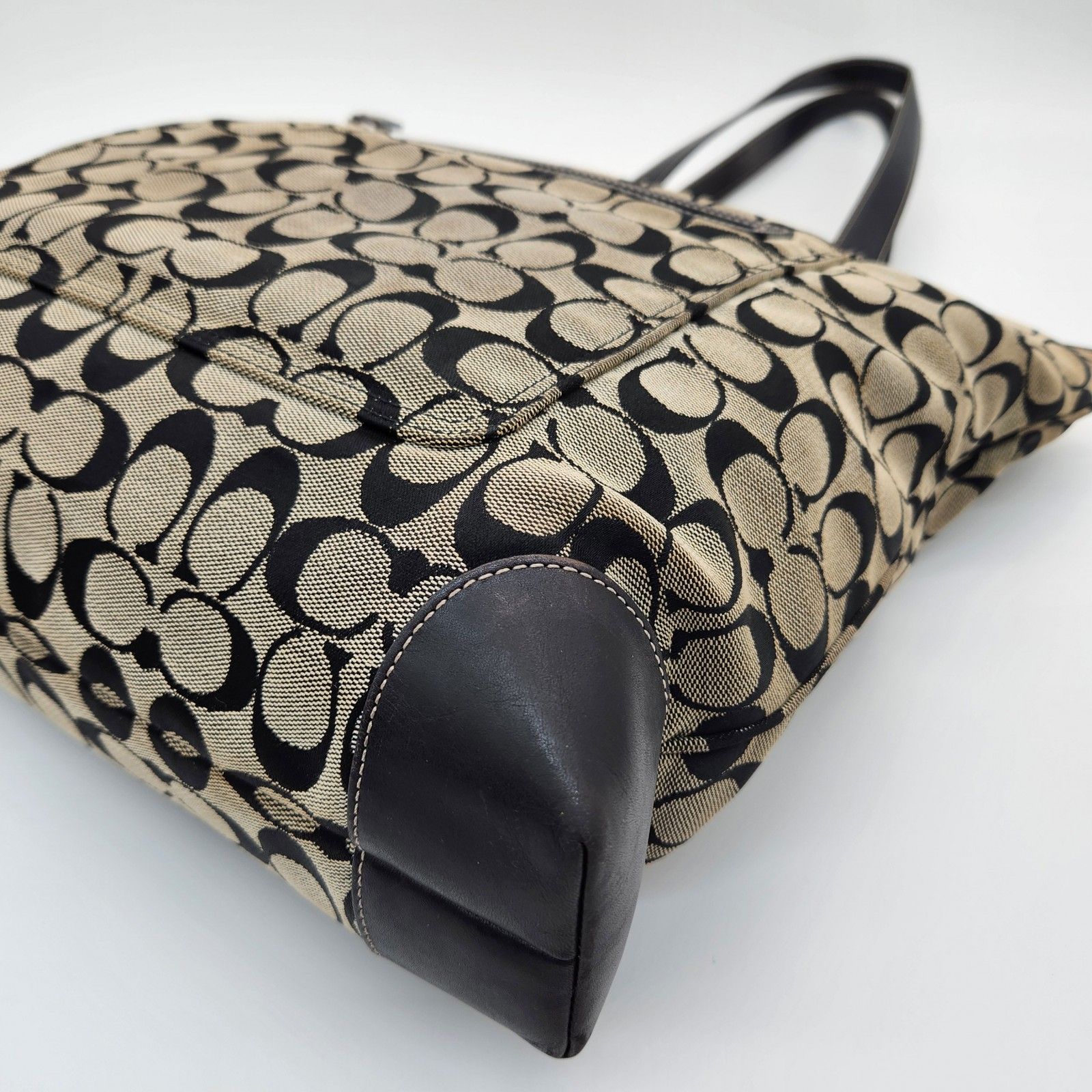 COACH コーチ シグネチャー キャンバス レザー ブラック ハンドバッグ