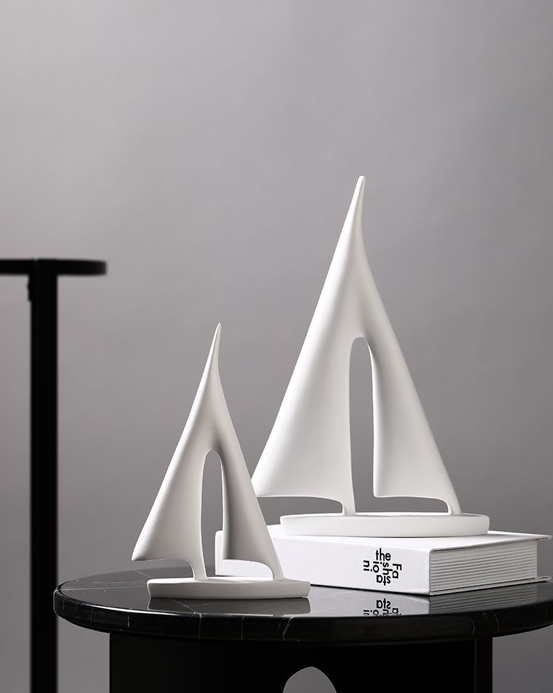 置物 ヨット 帆船 モダンアート風デザイン シンプル シック (ホワイト 