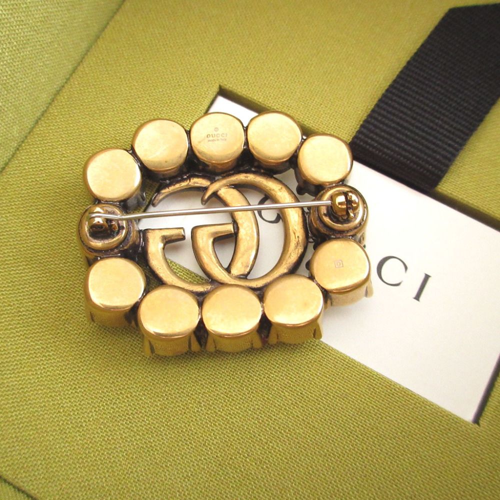 ◇グッチ◇メタル×ラインストーン/ダブルG/ブローチ/ブランド グッチ GUCCI グッチ クリスタル付き メタル ダブルG ロゴ