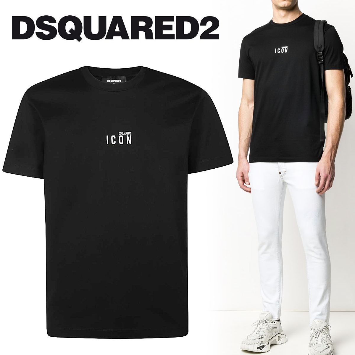 DSQUARED2 ディースクエアード S79GC0010 S23009 ブラック Tシャツ ICON ロゴ 半袖