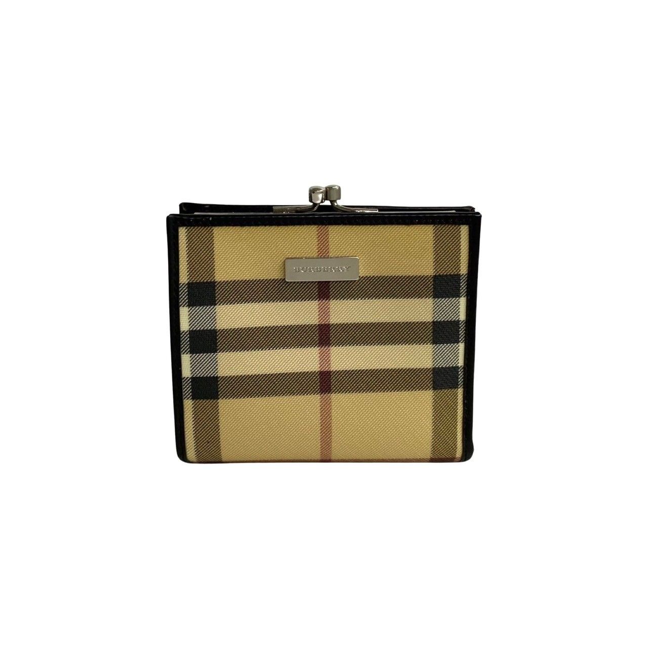 【極美品　BURBERRY　がま口　小銭入れ　ノバチェック　レザー　ロゴ　財布】 極 美品 BURBERRY バーバリー ノバチェック ロゴ 金具 レザー 本