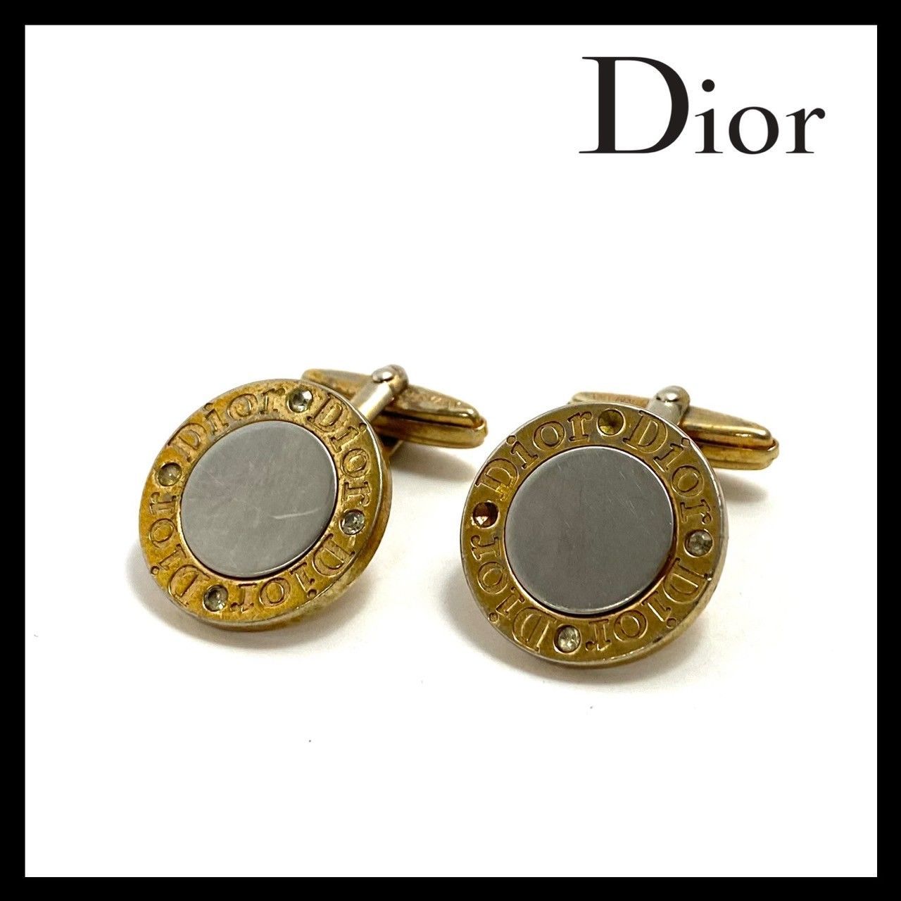 Dior】ロゴ カフス シルバー ゴールド/金 カラー ラウンド サークル 