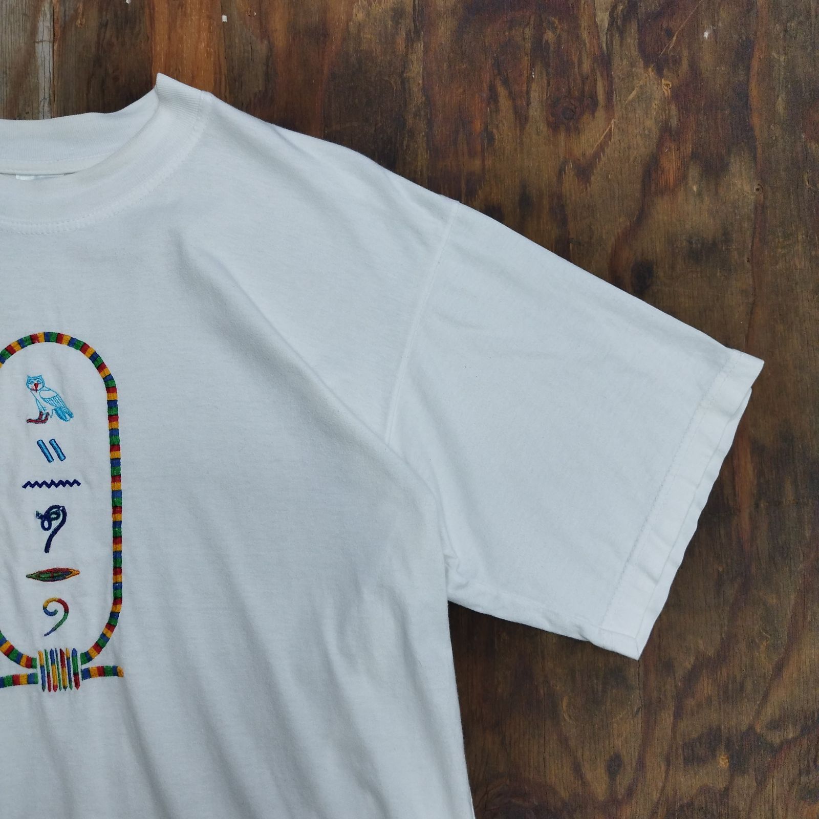 エジプト 象形文字 刺繍 半袖 クルーネック Tシャツ お土産 スーベニア 