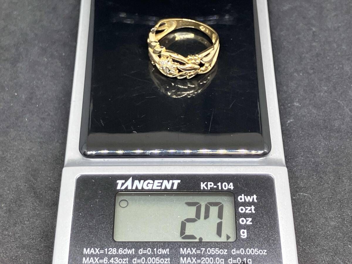 花模様の18金リング12号2.6g K18 ダイヤモンド フラワーモチーフリング 透かし模様 2.7g 12号