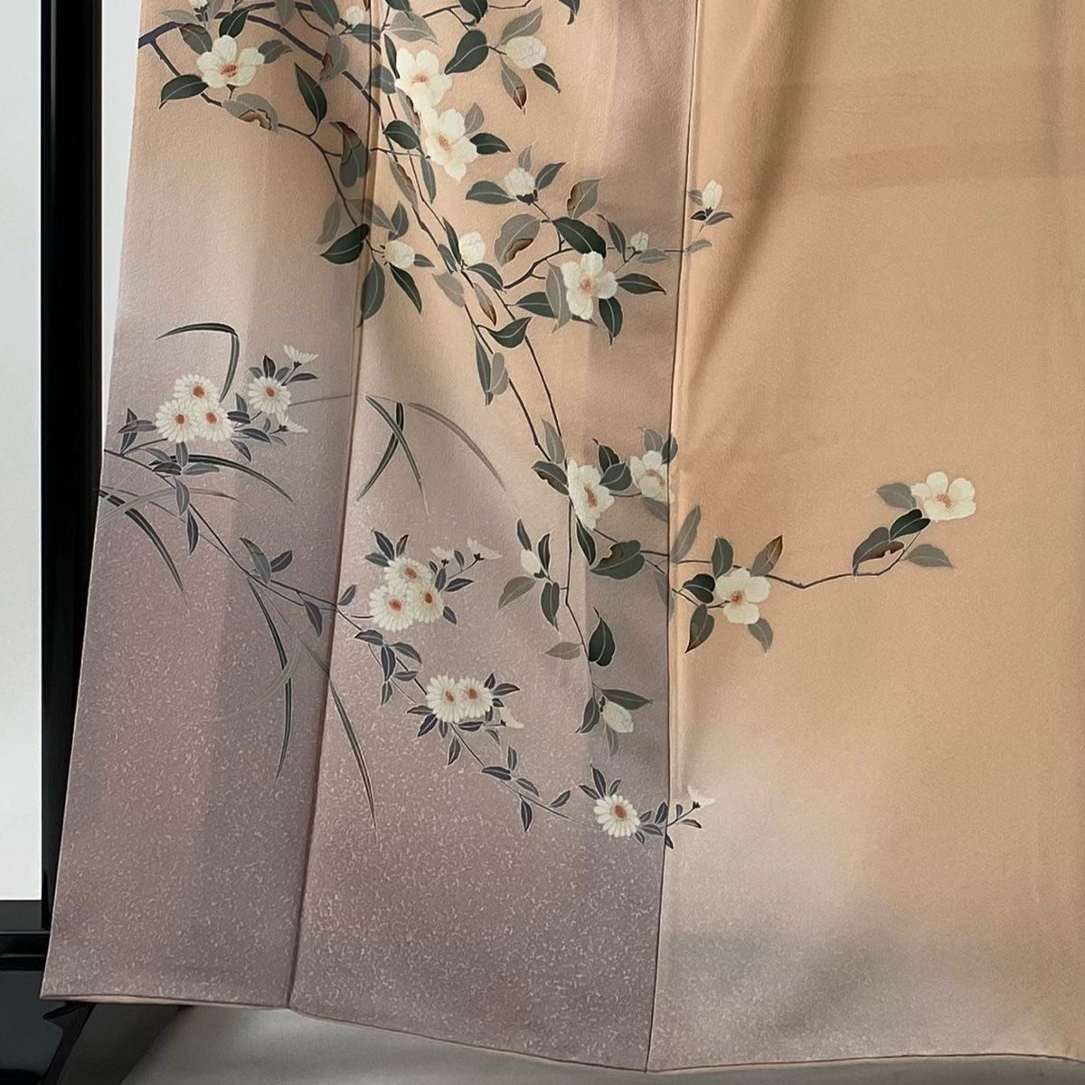 訪問着 秀品 雲文 草花 金彩 絞り ベージュ 単衣 158.5cm 65.5cm