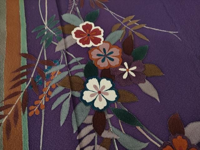 平和屋着物▽上質な小紋 手描き 花蔦草文 暈し染め 正絹