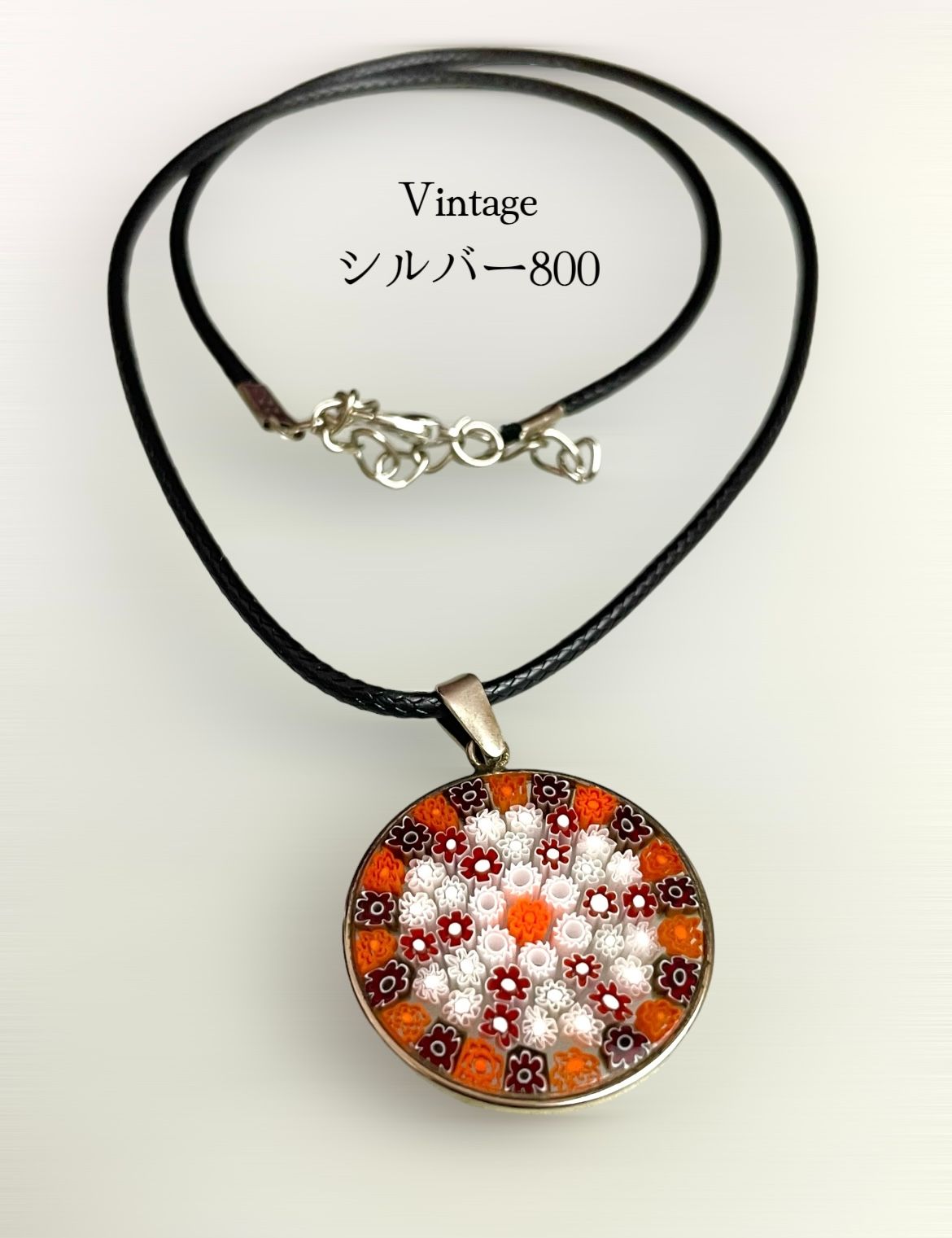 Silver800 ムラーノガラスのヴィンテージネックレス vintage 70'sイタリア製 ムラーノグラスペンダント ネックレス