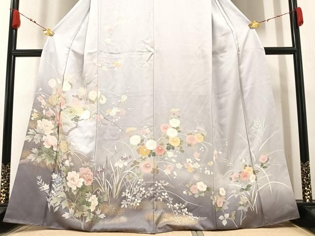 平和屋着物●訪問着　駒刺繍　枝花文　暈し染め　金彩　正絹　逸品　AABA3805ph 平和屋着物○訪問着 駒刺繍 枝花文 暈し染め 金彩 正絹 逸品