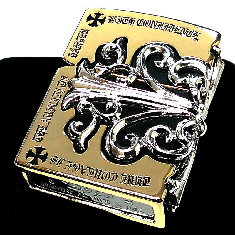 ZIPPO ライター メタルジャケット 超重厚 クロス ゴールド 金銀
