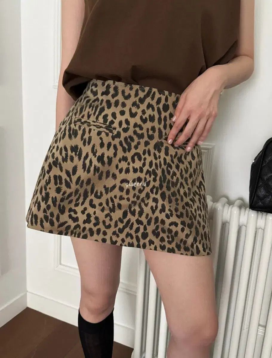 レオパード エイ ミニスカート ベージュ