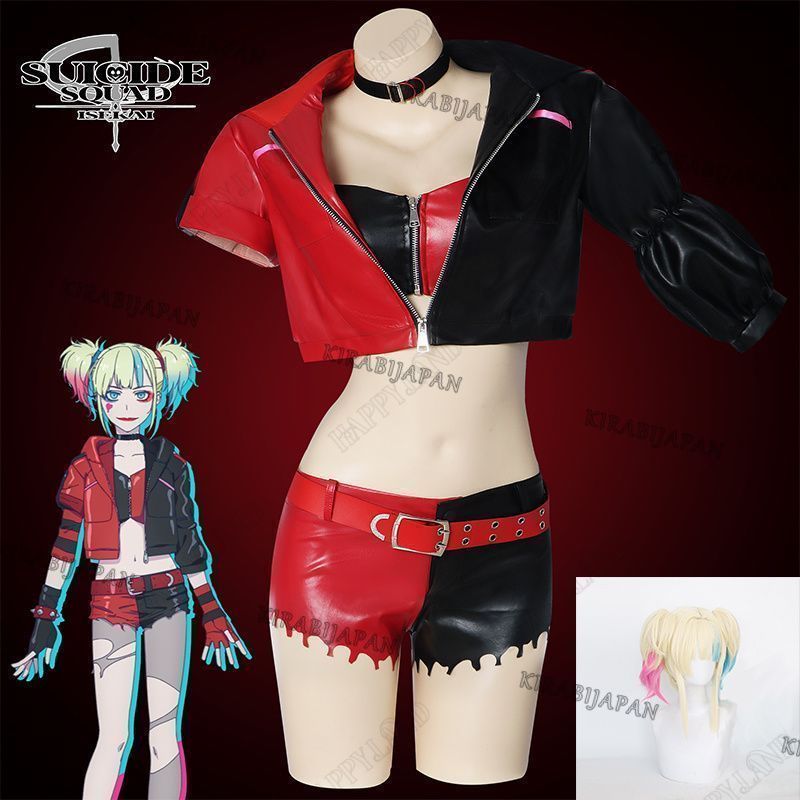 異世界スーサイド スクワッド ハーレイ クイン コスプレ衣装 ウイッグ付き コスチューム アクセサリー付き cosplay 全セット 学園祭 文化祭 漫遊展 衣装 パーティー ハロウィンコスチューム クリスマス衣装