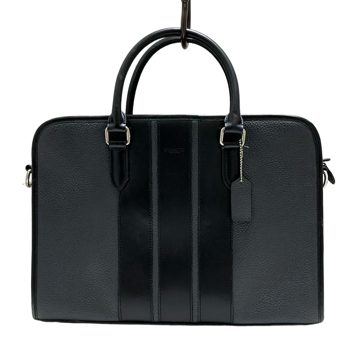 COACH コーチ ビジネスバッグ - F72308 ダークグレー×黒 本体ロックなし レザー