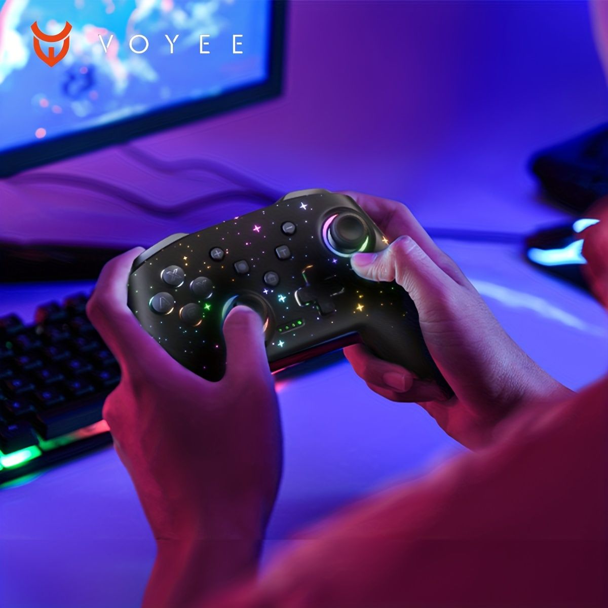 新着商品 VOYEE 星空ブラック ゲームコントローラーワイヤレス無線4つの照明モード6軸モーションウェイクアップ機能Switch ProSwitch/Switch Lite/OLED/PC対応1000mAh充電式バッテリーLDJ