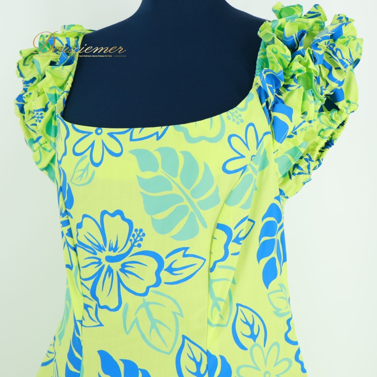 フラダンス 衣装 ワンピース ドレス グリーン系 フラ ダンス 黄緑 青