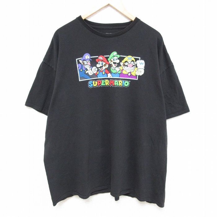 XL/古着 半袖 Tシャツ メンズ ゲーム ニンテンドー スーパーマリオ ルイージ 大きいサイズ コットン クルーネック 黒 ブラック spe 24apr09