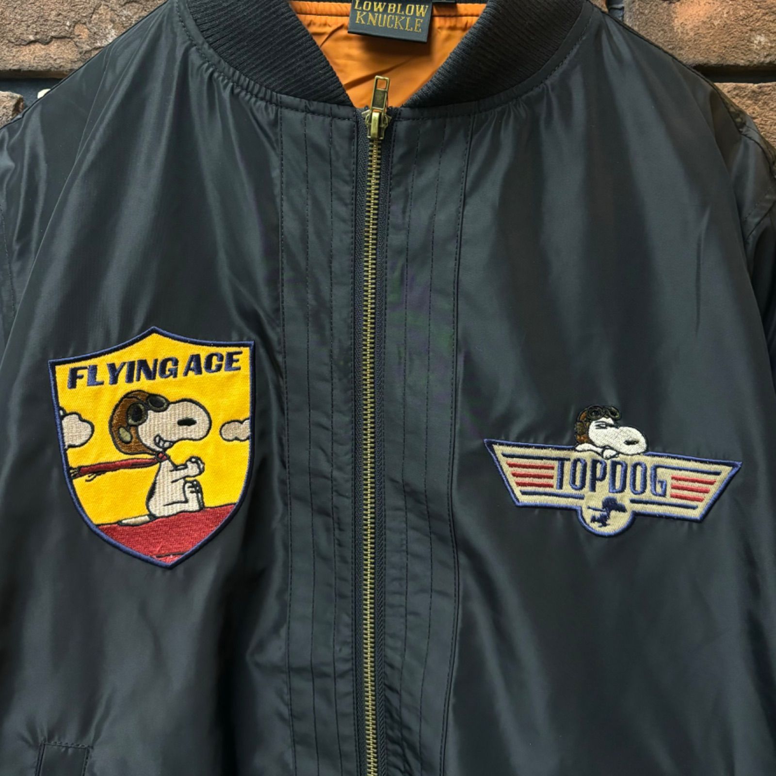 SNOOPY　FLYINGACE　革ジャン　中古品　激レア　限定品 スヌーピー FLYING ACE MA-1 】LOW BLOW KNUCKLE ローブロー