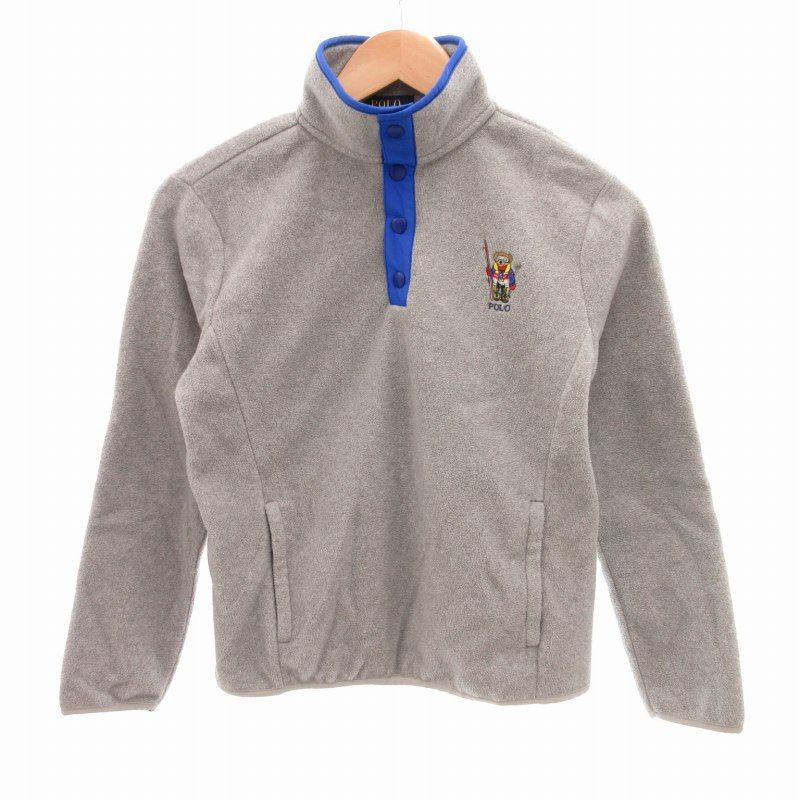ポロ ラルフローレン POLO RALPH LAUREN 美品 フリース ジャケット ハーフスナップ プルオーバー ポロベア 刺繍 M 150cm グレー /HO 0115
