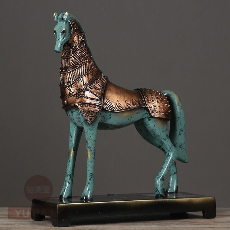 【新品未使用】置物 馬 戦馬 ホース オブジェ 中国風 かっこいい ブルー ブロンズ リビング 玄関 オフィス ロビー インテリア ホームデコ