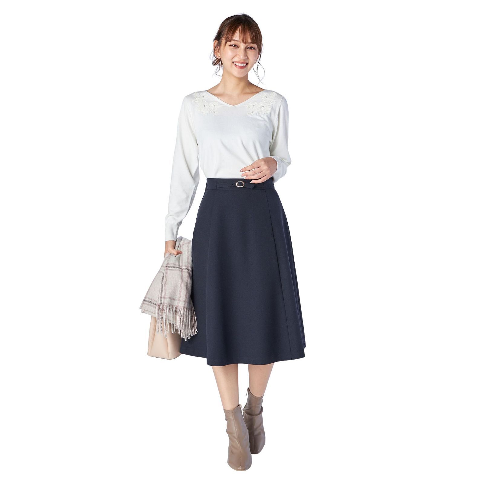 Size 36 RegularR_Color ネイビー レッセパッセ スカート フロントベルトフ ースカート レディース 37241140700 ネイビー