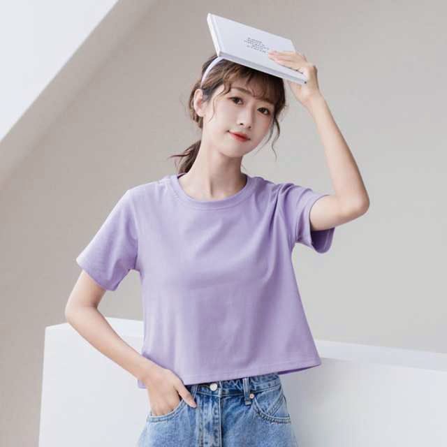 送料無料 クロップド Tシャツ 半袖 レディース 綿混 半袖Tシャツ ショート丈 へそ出し トップス カットソー クロップド丈 シンプル カジュアル 春 夏 きれいめ ヘルシー 肌見せ クロップド丈 lan6729
