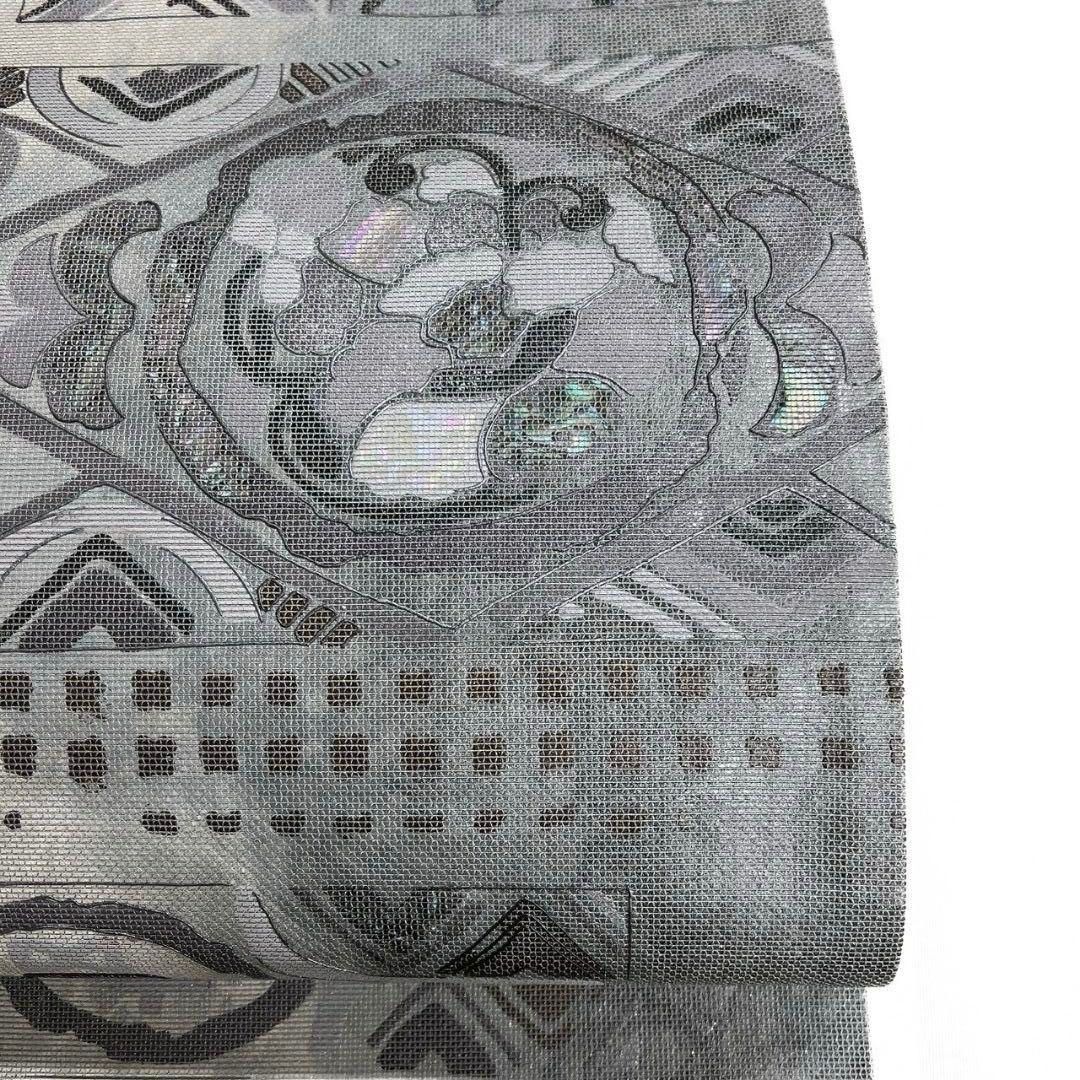 新しいエルメス 螺鈿細工銀彩花菱花模様モノトーン袋帯着物021a p 着物・浴衣