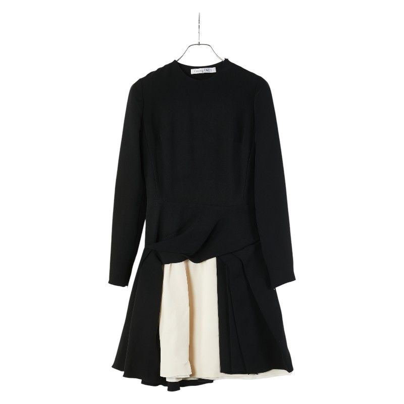 ディオール ワンピース サイズ 38 ブラック ホワイト シルク レディース Dior 1-0231156