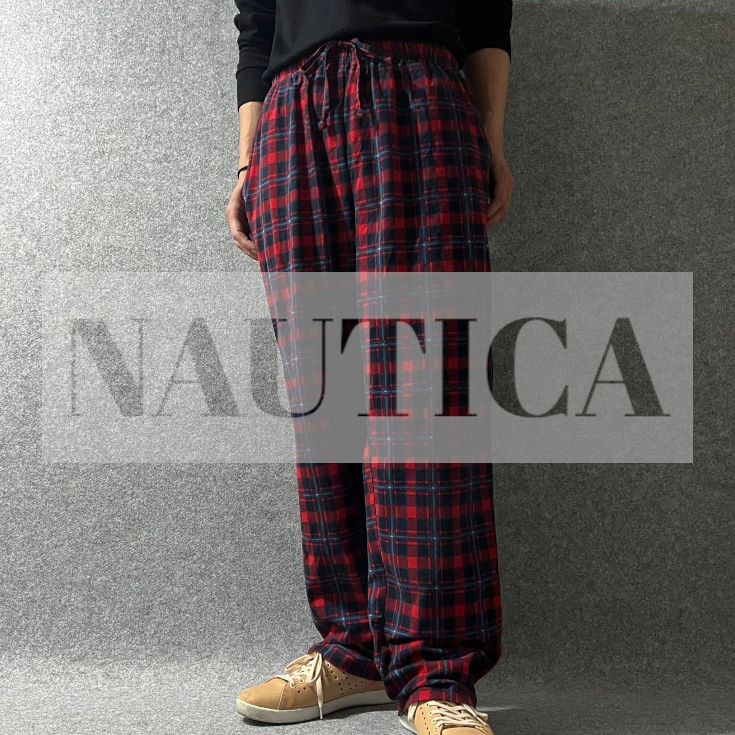 NAUTICA】フリース パジャマパンツ チェック柄イージーパンツ 刺繍ロゴ