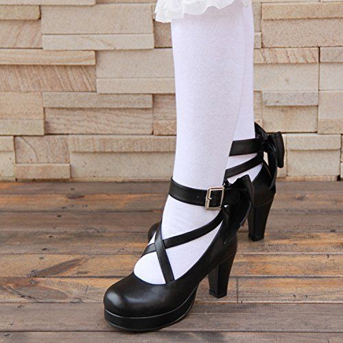 ロリータ 靴 レディース 厚底パンプス リボン シンプル定番ロリータ