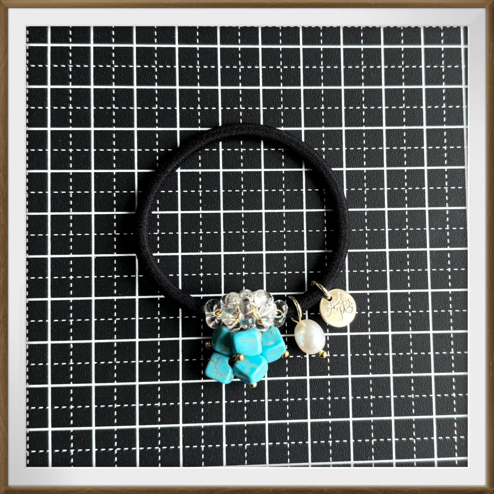 じゃらじゃら  ヘアゴム  パワーストーン  ターコイズ☆ No.1442 天然石ビーズ ターコイズのヘアゴム じゃらじゃらヘアゴム