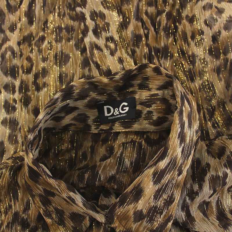未使用品 ディー&ジー ドルチェ&ガッバーナ D&G シアー シャツ ブラウス シースルー レオパード ヒョウ柄 ラメ 長袖 40 ベージュ 茶 ■MT ディー&ジー ドルガバ ドルチェ&ガッバーナ D&G シアー シャツ