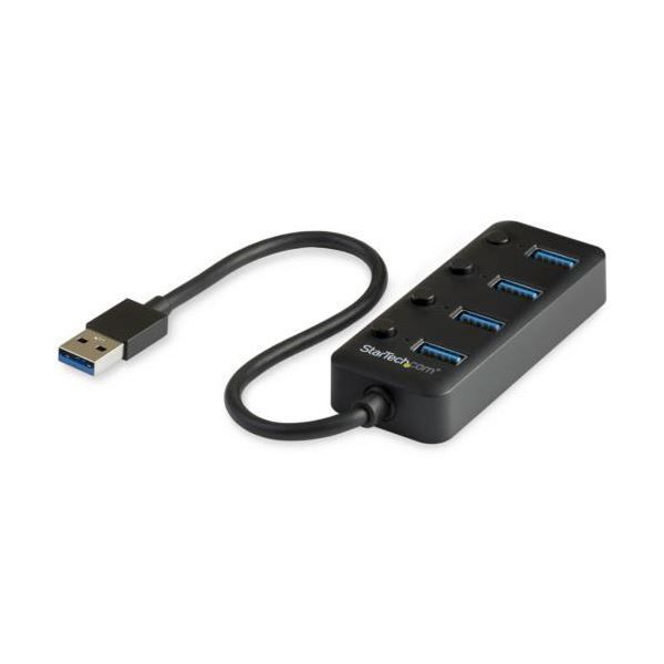 StarTech.com 4ポートUSB3.0ハブ USB-A×4口 オン オフ スイッチ付き ブラック HB30A4AIB1個