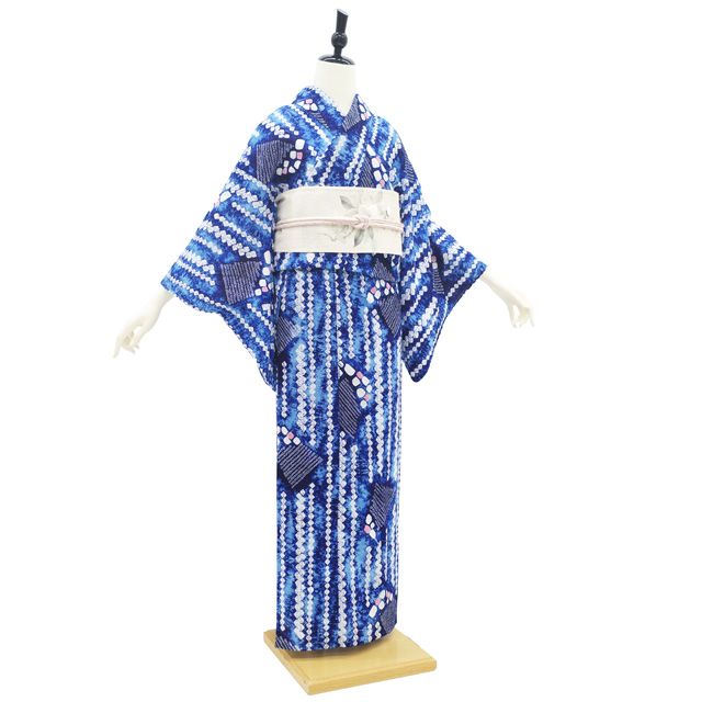 「希少サイズ」美品の有松鳴海絞り　浴衣　藍染　木綿　夏着物　伝統工芸 浴衣【有松絞り】紺色 女性用 木綿 夏用 総絞り 有松鳴海絞り