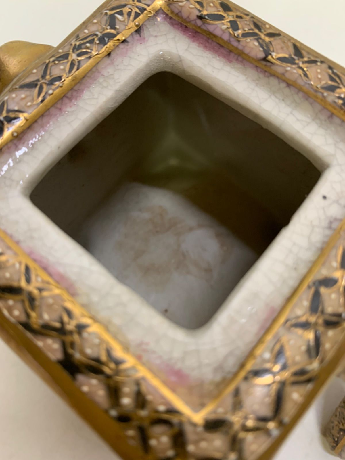 薩摩焼 金襴手 四方香炉 金彩 香炉 金彩丸十字 茶道具 香道具 香合