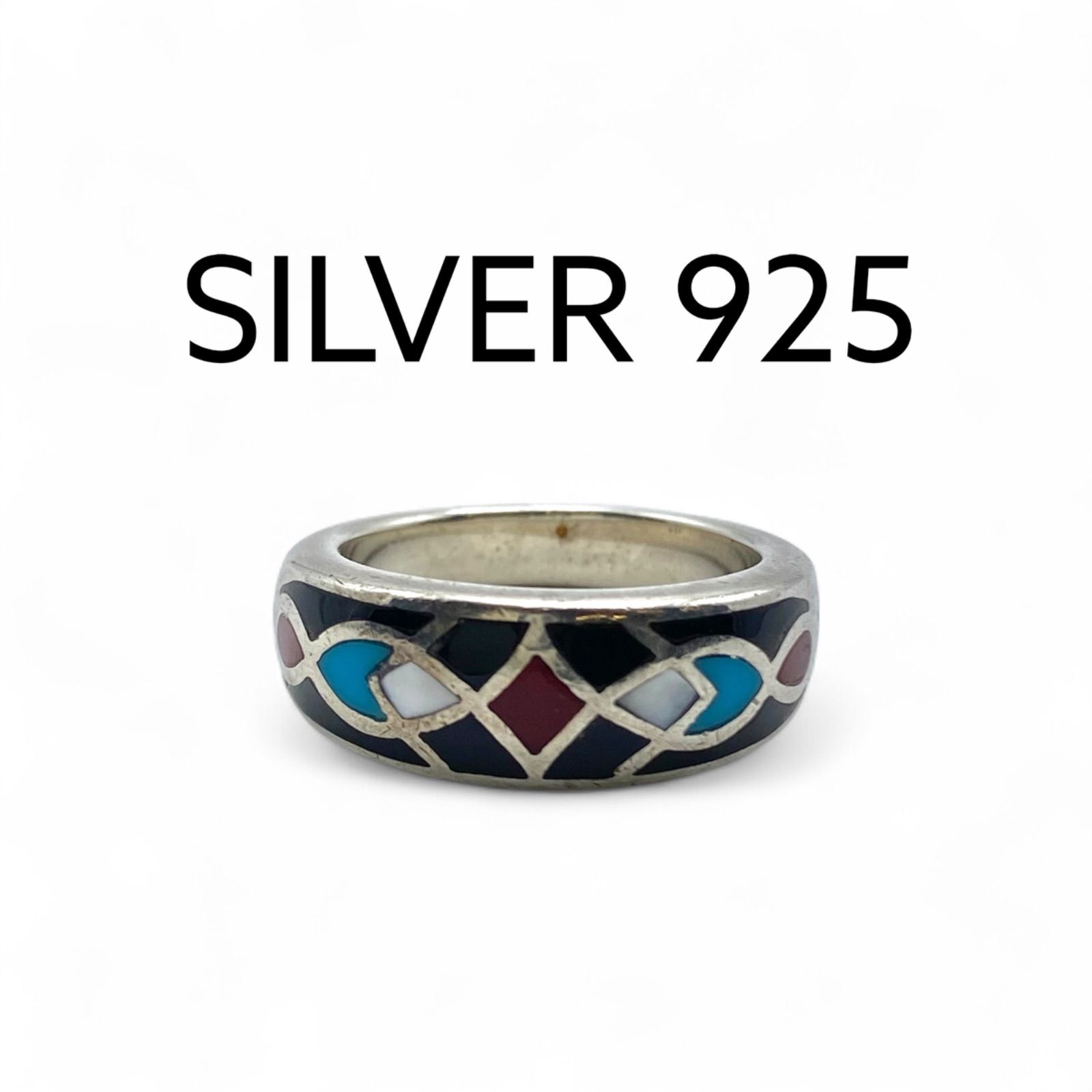 カラフルインレイ】エスニック Silver 925 刻印 90s Vintage Ring