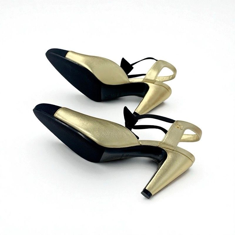 シャネル CHANEL パンプス 靴 シューズ レザー ゴールド ブラック