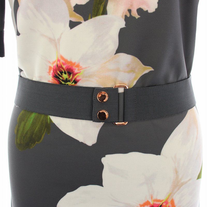 TED BAKER パフスリーブ 花柄 シア オーガンジー ワンピース ベルト