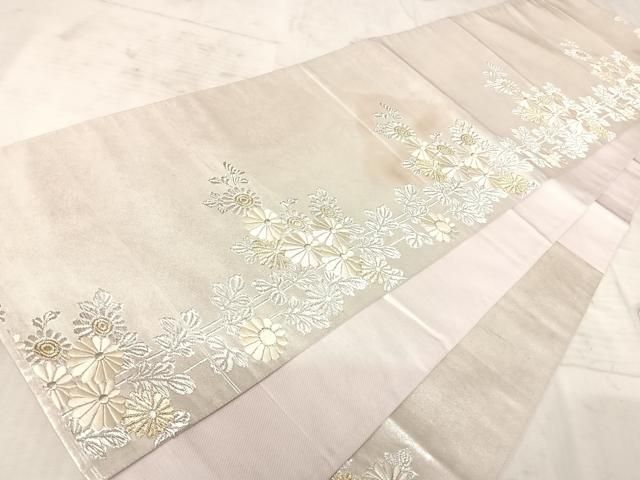 正絹 袋帯 六通柄 ヨーロピアン唐草図案 ホワイト地 極上 逸品 未使用品 平和屋着物◎六通柄袋帯 唐織 刺繍 草花文 金銀糸 正絹 逸品