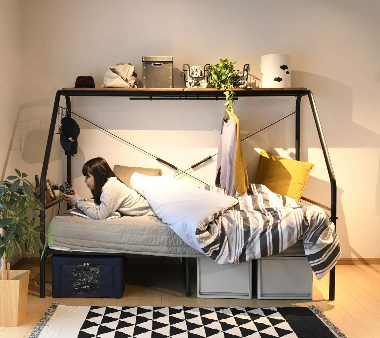 楽天市場】ロフトベッド 階段付き S パイプベッド シングル コンセント