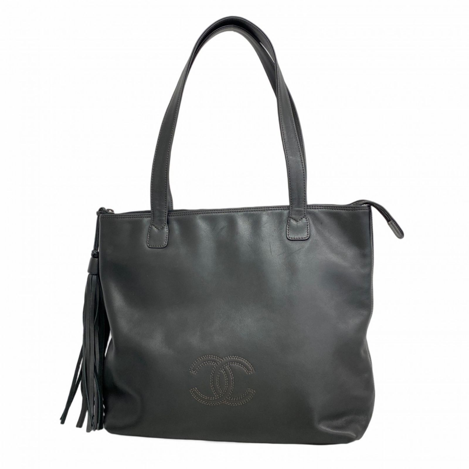 CHANEL ブラックレザー トートバッグ CHANEL シャネル トートバッグ レザー ブラック レディース 中古