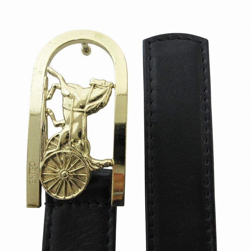 希少　美品　セリーヌ　ベルト　ダブルサークルロゴ　レザー　ゴールド金具　ブラック 希少 美品 セリーヌ ベルト ダブルサークルロゴ レザー ゴールド