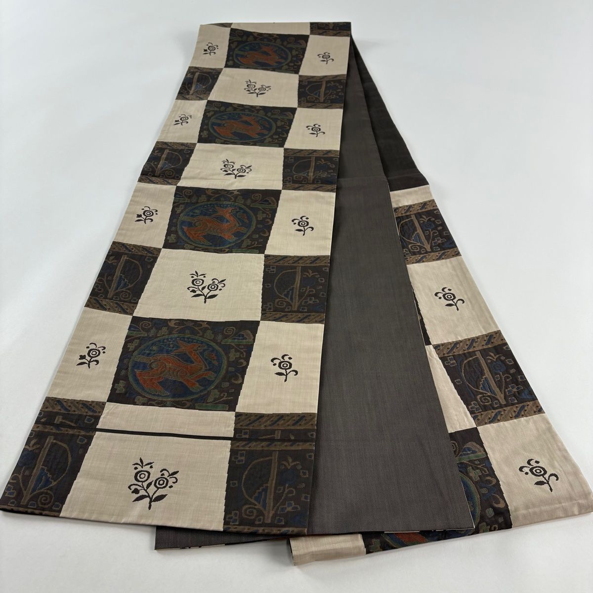 袋帯 美品 秀品 木屋太 落款 人物 動物 黒灰 六通 正絹 【中古】