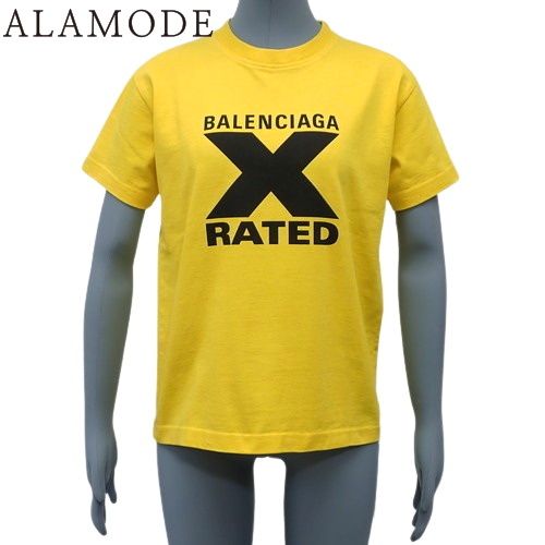 BALENCIAGA バレンシアガ X-RATED ロゴ Tシャツ トップス 2019年 アパレル ファッション 半袖 厚手 M コットン イエロー黄 ブラック黒 612964 レディース 40802147233 アラモード
