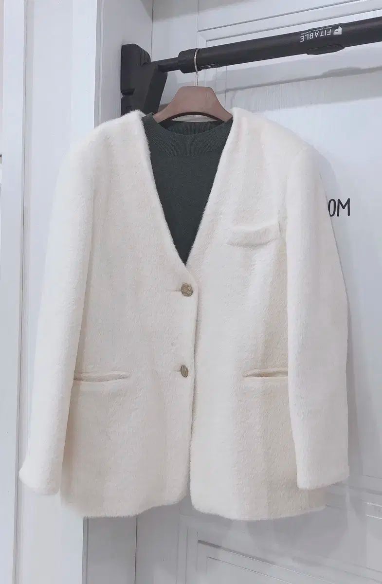 アイボリー Vネック アンゴラ コート ジャケット free 55 66