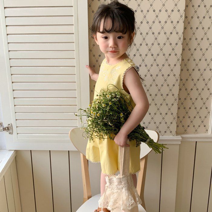 タンクトップ 女の子 子供服 ノースリーブ キッズ 刺繍 セットアップ 袖なしtシャツ クルー Tシャツ ボーダー柄タンクトップ 子供 Rora 通販 0 2023春夏新作☆子供服☆キッズ服☆キャミソール