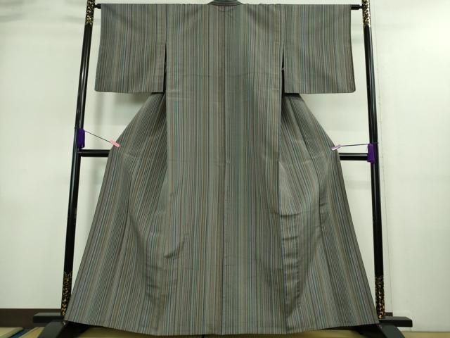 平和屋着物 上 本塩沢 やまだ織 200色 単衣 井口マツエ作 縞 証紙付き DZAA9081kh5