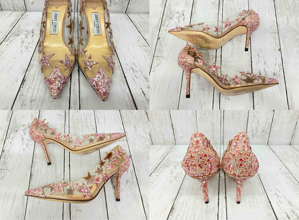 JIMMY CHOO パンプス ヒール 赤系 星 ラインストーン レディース サイズ37
