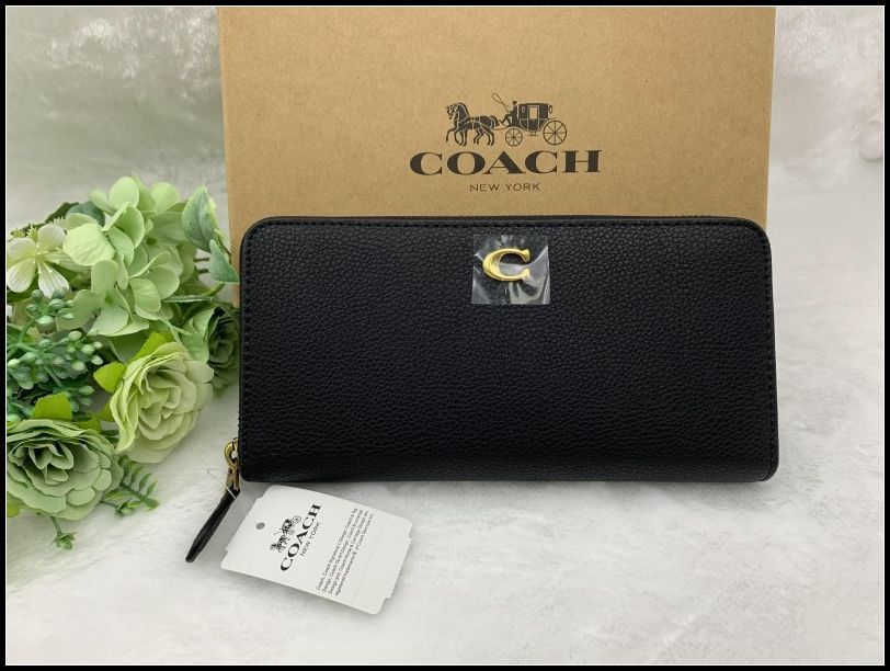 COACH 長財布 コーチ 財布 ペブルド レザー ブラック 黒 アコーディオン ウォレット プレゼント 贈り物 ギフト ラウンドファスナー ロング ジップ ファッション レディース メンズ 新品未使用 CC489 C082Z-X1